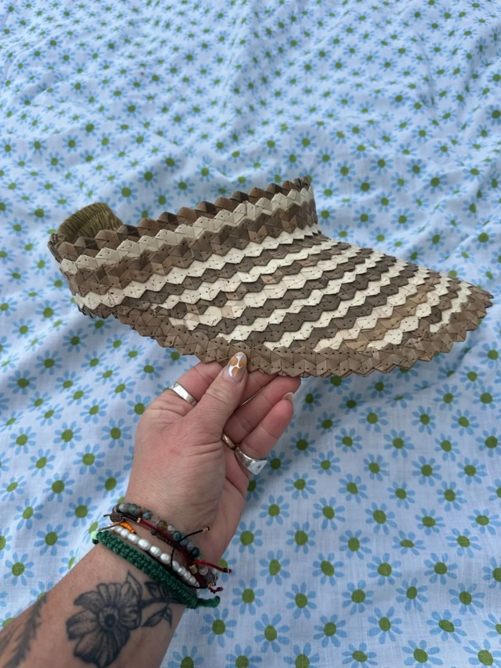 Woven boho Visor Hat in Brown and Cream - Picture 2 of 3